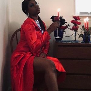 Seeing red satin gown